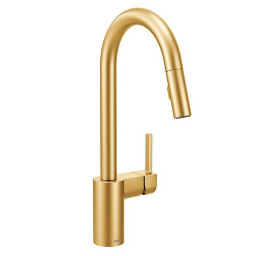 Moen Brushed Gold Single Handle Pull Down Kitchen Faucet with Power Clean and Reflex Technology 