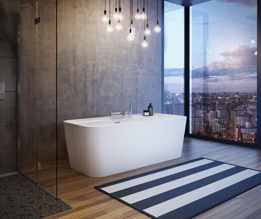 MAAX White 67 x 31 in. Freestanding Bathtub with Rear Center Drain 