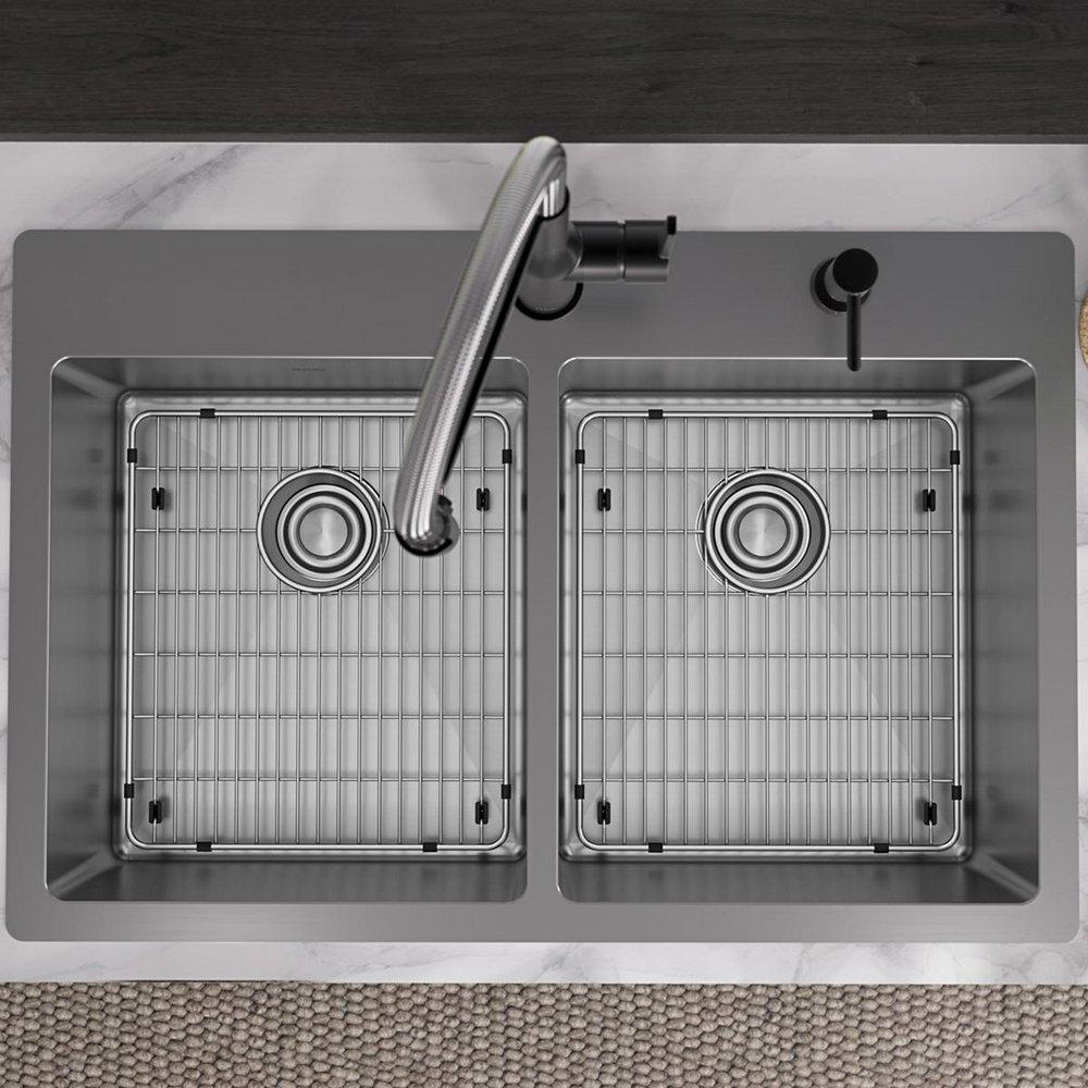 Elkay Polished Satin 33 x 22 in. 2-Hole Stainless Steel Double Bowl Dual Mount Kitchen Sink 