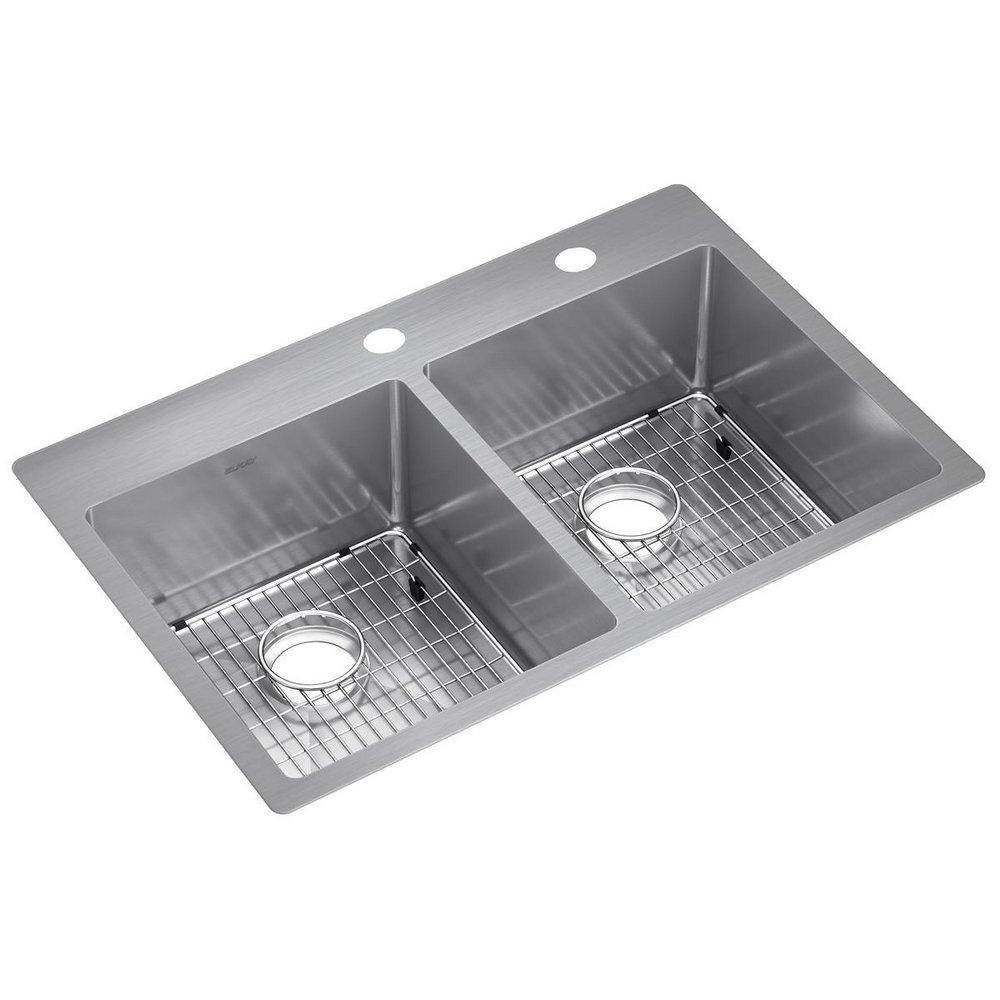 Elkay Polished Satin 33 x 22 in. 2-Hole Stainless Steel Double Bowl Dual Mount Kitchen Sink 