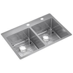 33 in. Drop-in Stainless Steel Double Bowl Kitchen Sink in Polished Satin