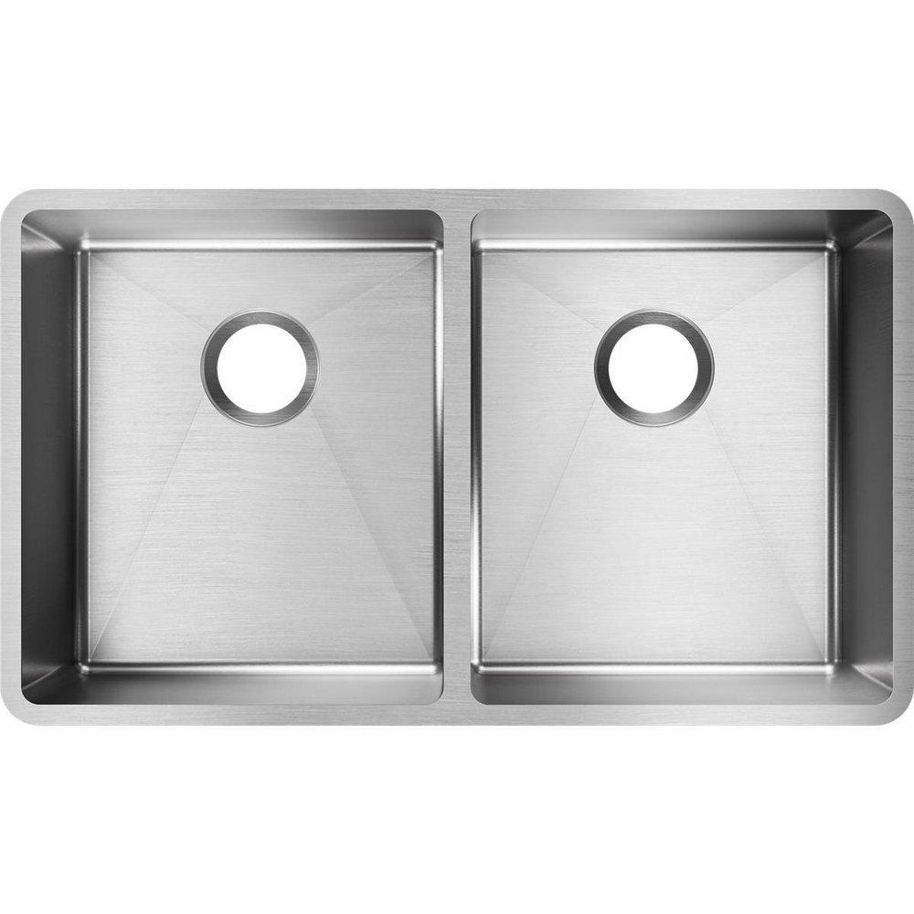 Elkay Polished Satin 31-1/2 x 18-1/2 in. No Hole Stainless Steel Double Bowl Undermount Kitchen Sink 