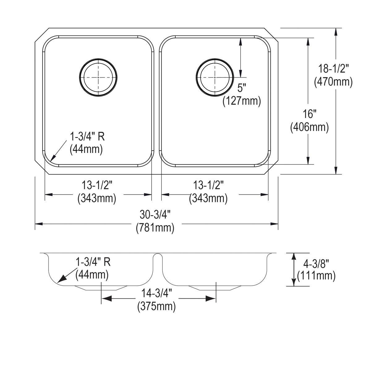 Elkay Polished Satin 31-1/2 x 18-1/2 in. No Hole Stainless Steel Double Bowl Undermount Kitchen Sink 