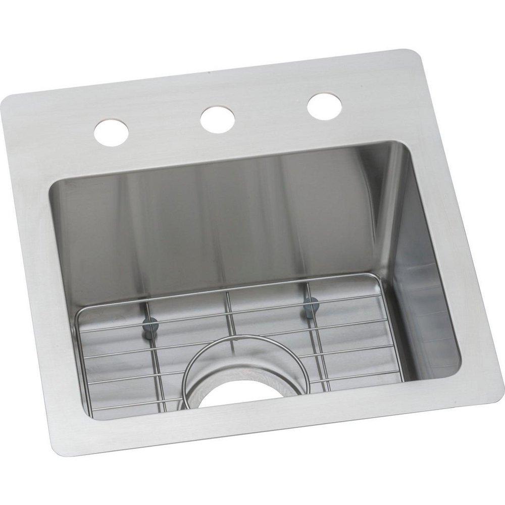 Elkay Polished Satin 15 x 15 in. 3 Hole Drop-in and Undermount Stainless Steel Bar Sink 