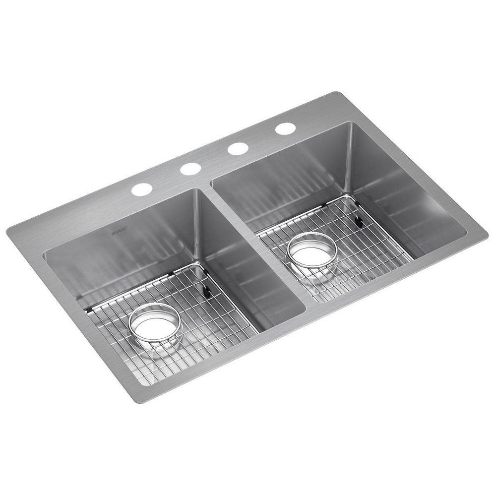 Elkay Polished Satin 33 x 22 in. Stainless Steel Double Bowl Dual Mount Kitchen Sink in Polished Satin 