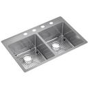33 x 22 in. 4 Hole Stainless Steel Double Bowl Dual Mount Kitchen Sink in Polished Satin