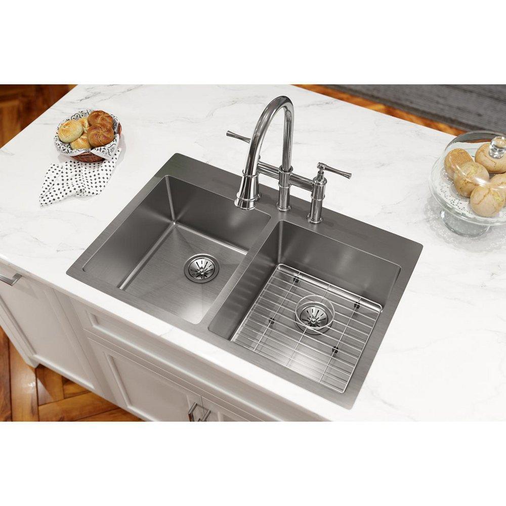 Elkay Polished Satin 33 x 22 in. 5-Hole Stainless Steel Double Bowl Dual Mount Kitchen Sink 