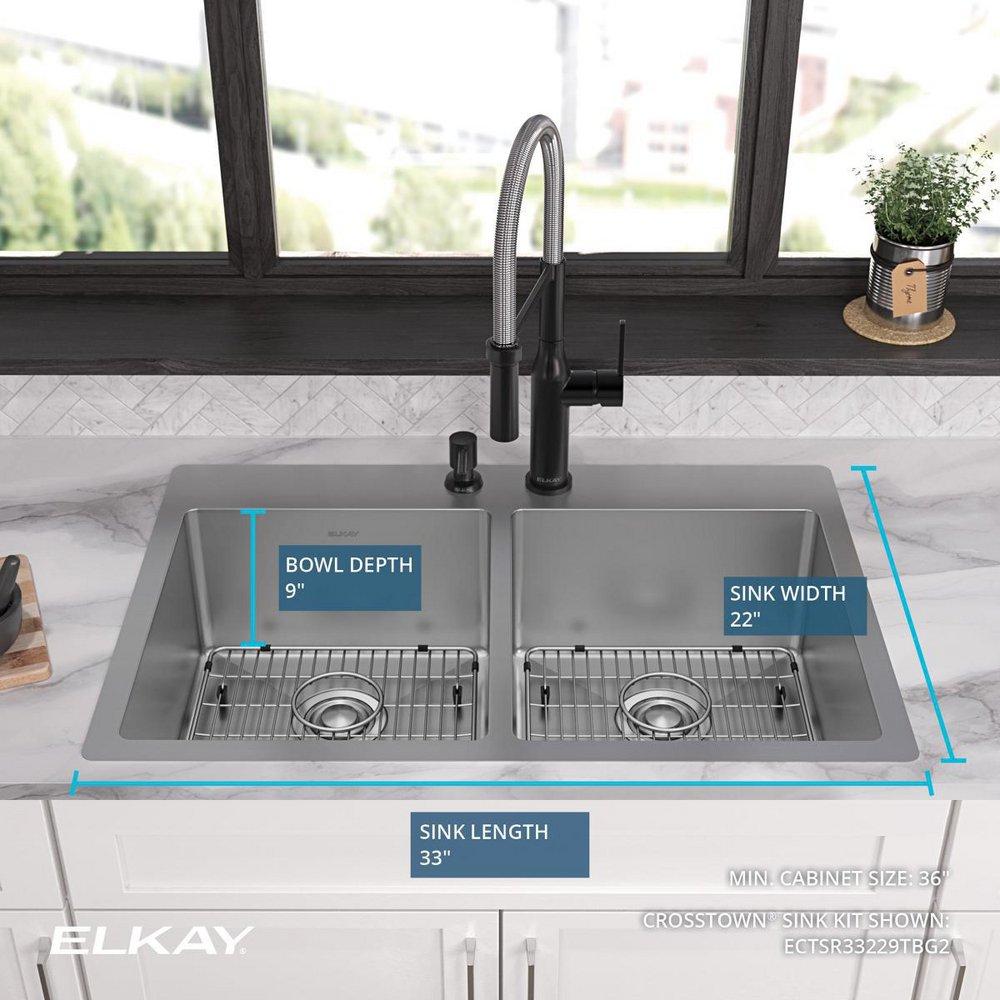 Elkay Polished Satin 33 x 22 in. Stainless Steel Double Bowl Dual Mount Kitchen Sink in Polished Satin 