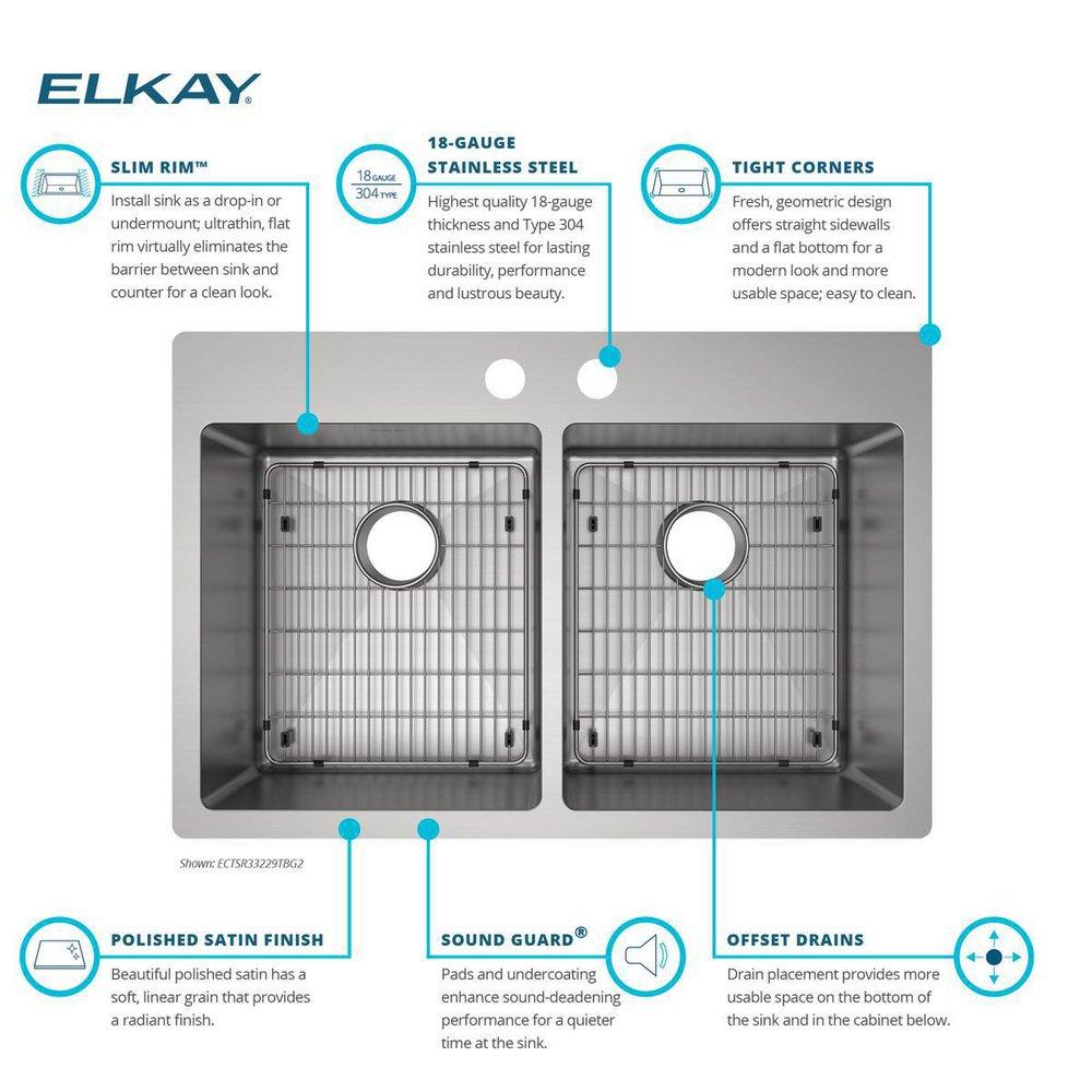 Elkay Polished Satin 33 x 22 in. Stainless Steel Double Bowl Dual Mount Kitchen Sink in Polished Satin 