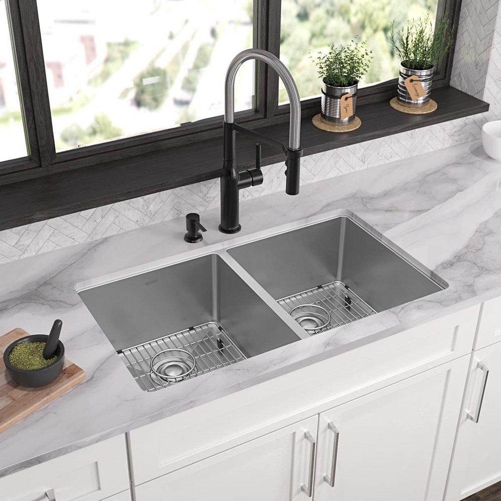 Elkay Polished Satin 33 x 22 in. Stainless Steel Double Bowl Dual Mount Kitchen Sink in Polished Satin 