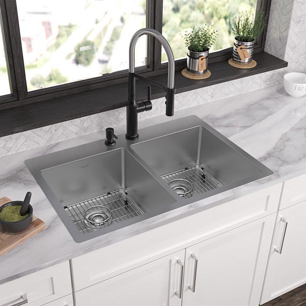 Elkay Polished Satin 33 x 22 in. Stainless Steel Double Bowl Dual Mount Kitchen Sink in Polished Satin 