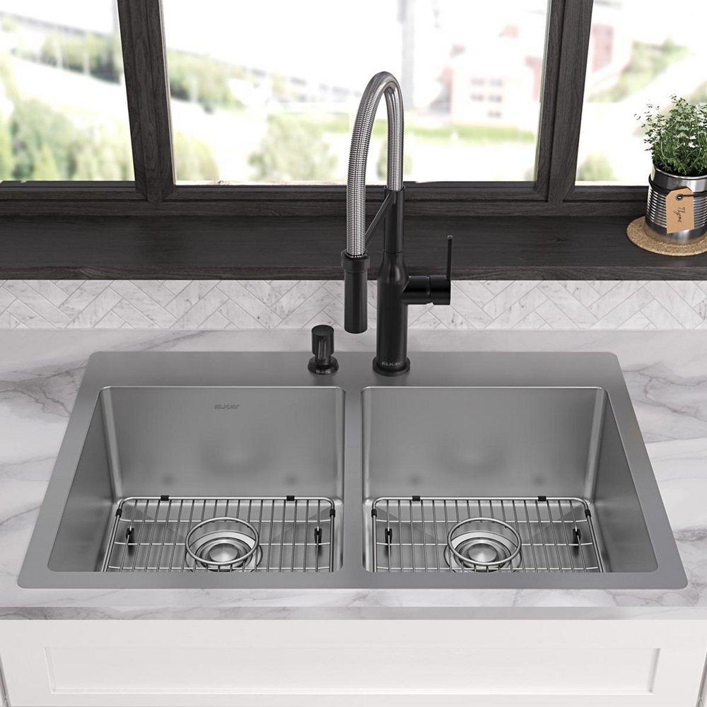 Elkay Polished Satin 33 x 22 in. Stainless Steel Double Bowl Dual Mount Kitchen Sink in Polished Satin 