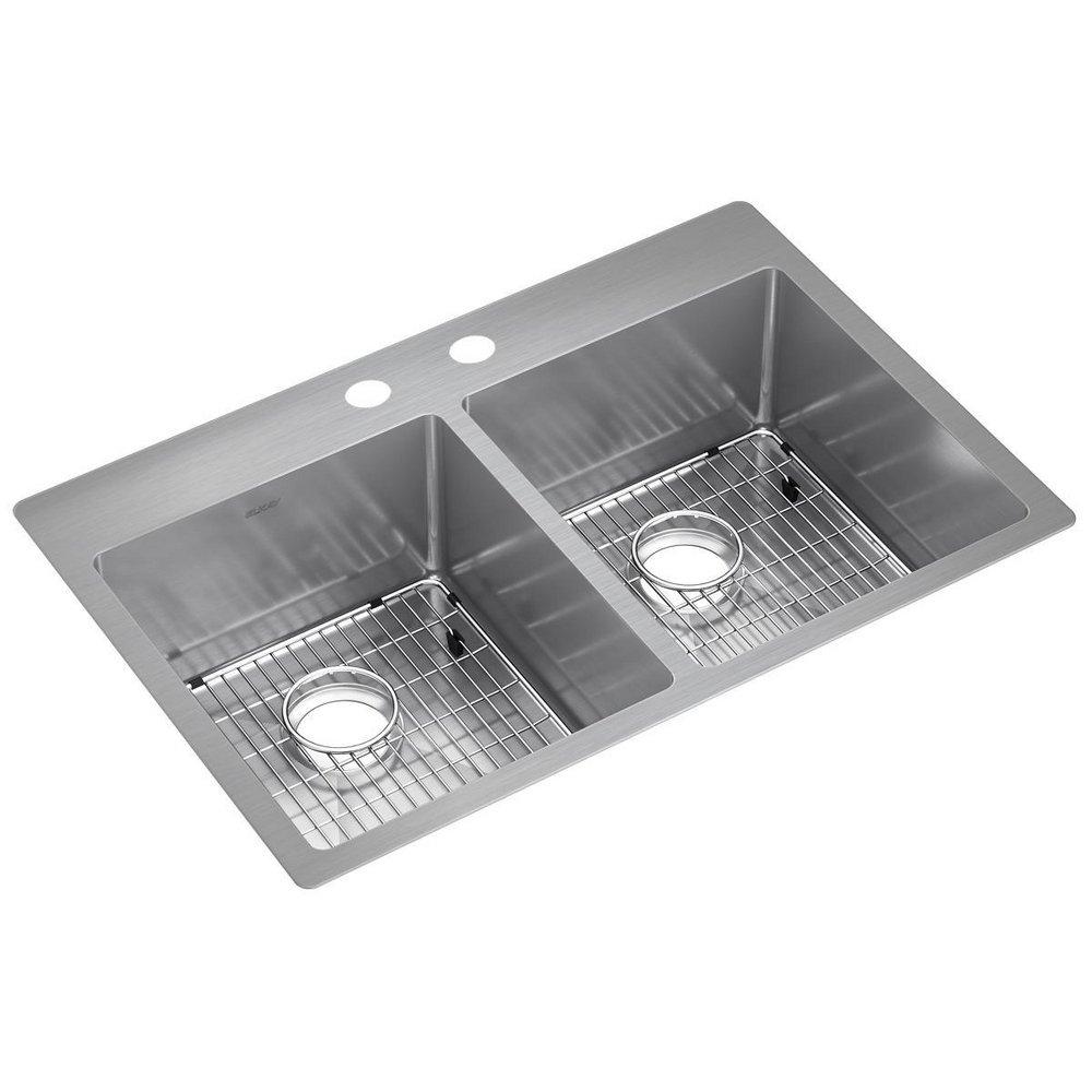 Elkay Polished Satin 33 x 22 in. 2-Hole Stainless Steel Double Bowl Dual Mount Kitchen Sink 