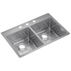 33 in. Dual Mount Stainless Steel Double Bowl Kitchen Sink in Polished Satin