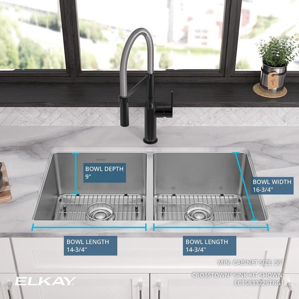 Elkay Polished Satin 33 x 22 in. 1 Hole Stainless Steel Double Bowl Dual Mount Kitchen Sink 
