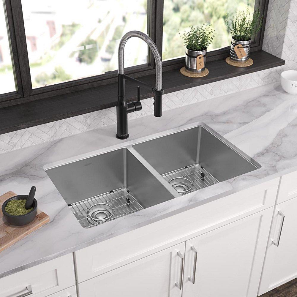 Elkay Polished Satin 33 x 22 in. Stainless Steel Double Bowl Dual Mount Kitchen Sink in Polished Satin 