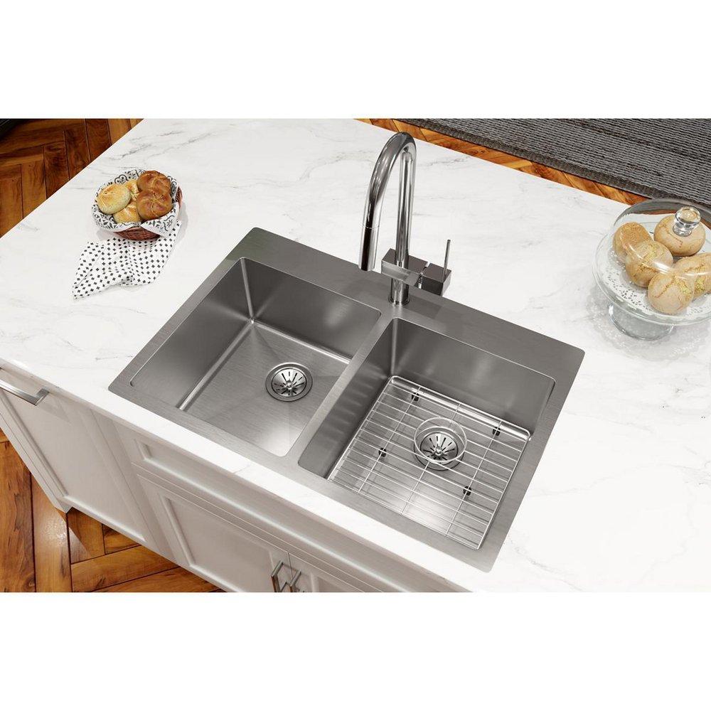 Elkay Polished Satin 33 x 22 in. 1 Hole Stainless Steel Double Bowl Dual Mount Kitchen Sink 