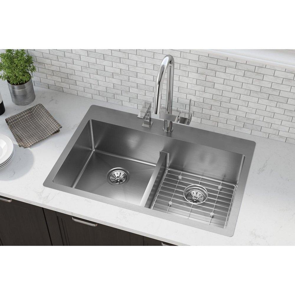Elkay Polished Satin 33 x 22 in. Stainless Steel Double Bowl Dual Mount Kitchen Sink in Polished Satin 