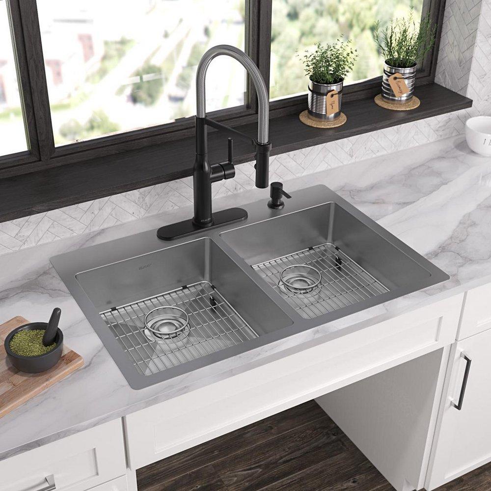Elkay Polished Satin 33 x 22 in. Stainless Steel Double Bowl Dual Mount Kitchen Sink in Polished Satin 