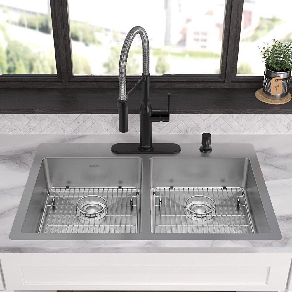 Elkay Polished Satin 33 x 22 in. Stainless Steel Double Bowl Dual Mount Kitchen Sink in Polished Satin 