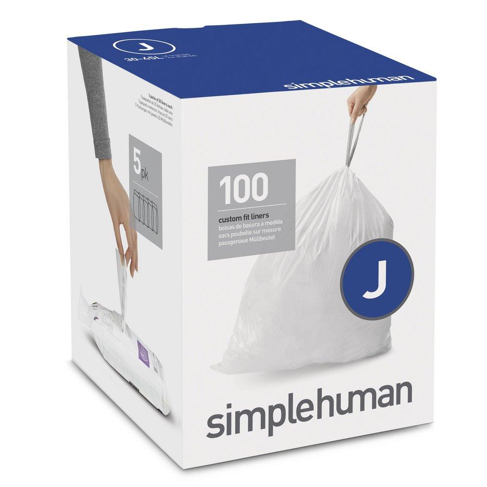 simplehuman Code J Custom Fit Drawstring Trash Bags - 5 PACKAGES - 20 EA  (100)