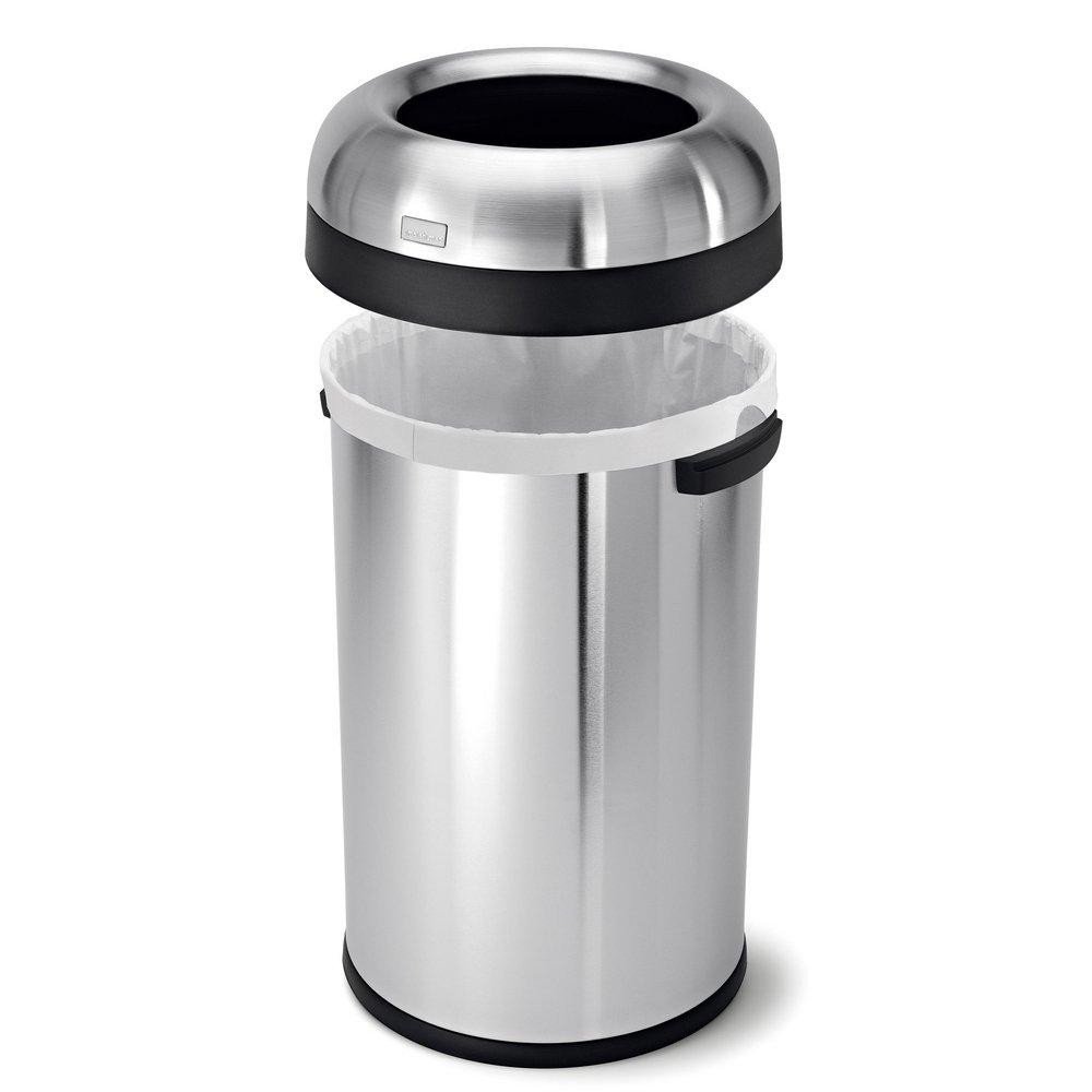 Simplehuman Brushed Stainless Steel 80 L Heavy Gauge Bullet Round Open Top Commercial Trash Can 