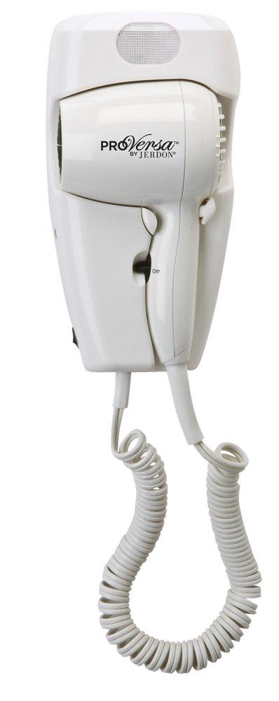 Jerdon Style White Wall Mount 2-Speed 2-Heat Setting Hair Dryer in White 