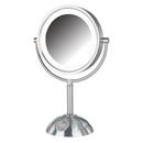 8-1/2 x 16 in. LED Lighted Freestanding Table Top 8X Magnifying Mirror in Nickel