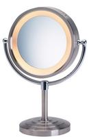 Jerdon Style Matte Nickel 8-1/2 x 15-1/2 in. Halogen Lighted Freestanding Table Top 5X Magnifying Mirror