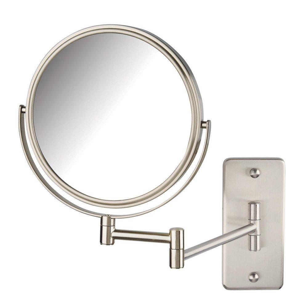 Jerdon Style Nickel 8 x 12 in. Lighted Wall Mount Double Arm 5X Magnifying Mirror with Oversize Mounting Base 