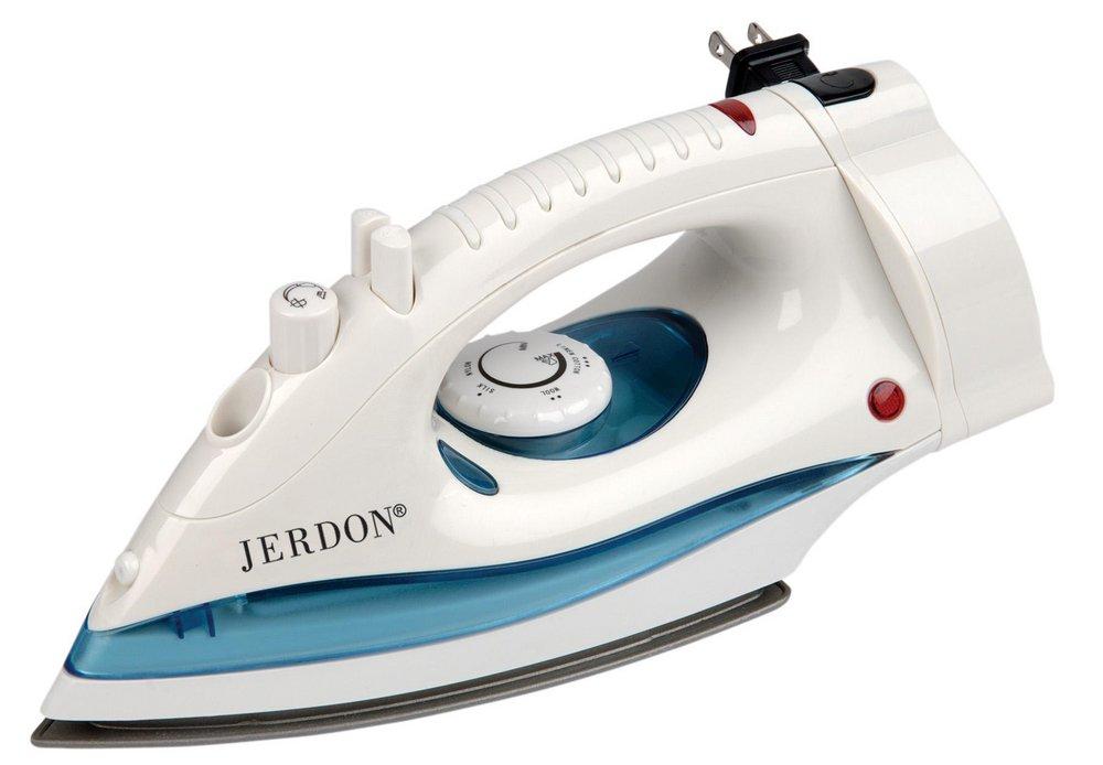 Jerdon Style White Mid-Size Dual Auto-Off Iron with Retractable Cord 