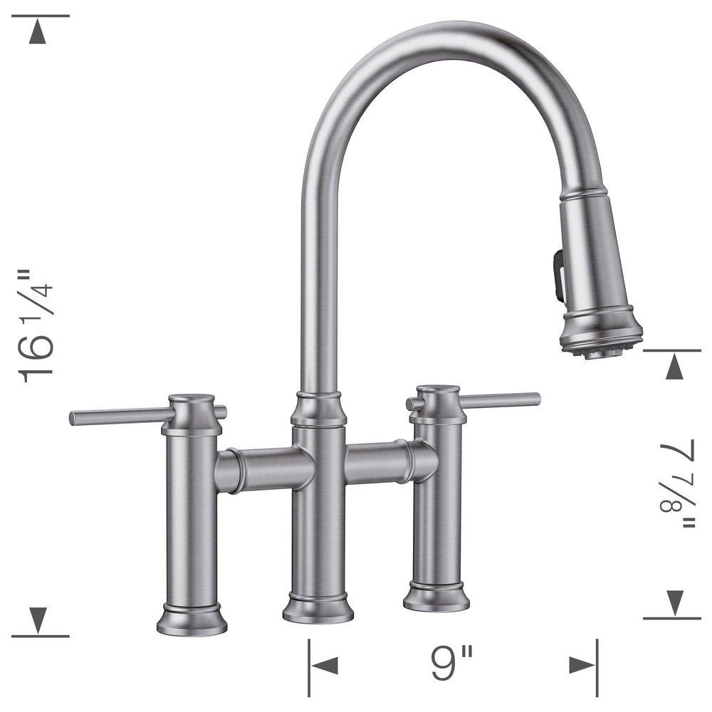 BLANCO PVD Steel Bridge Two Handle Pull Down Kitchen Faucet 