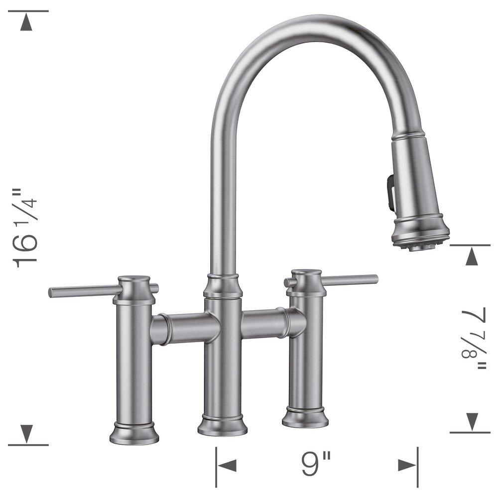 BLANCO PVD Steel Bridge Two Handle Pull Down Kitchen Faucet 