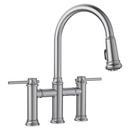 Two Handle Bridge Pull Down Kitchen Faucet in PVD Steel