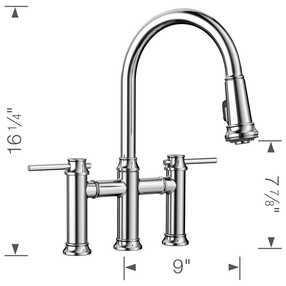 BLANCO Chrome Two Handle Bridge Pull Down Kitchen Faucet 