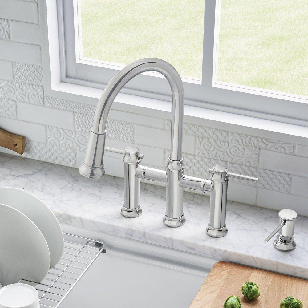 BLANCO Chrome Two Handle Bridge Pull Down Kitchen Faucet 