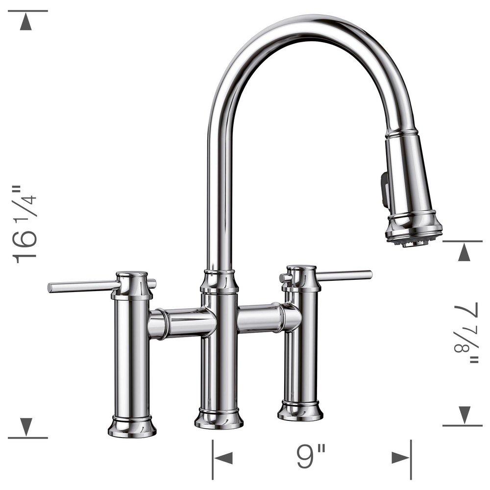 BLANCO Chrome Two Handle Bridge Pull Down Kitchen Faucet 