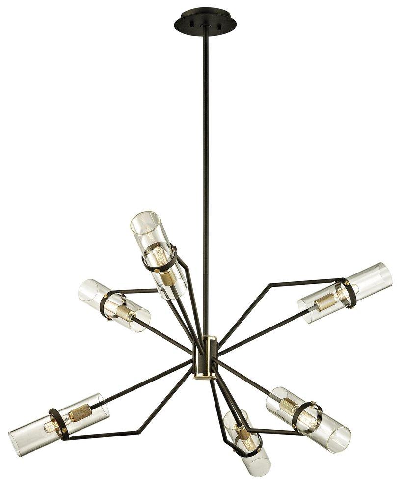 Troy Lighting Textured Bronze RAEF - 36" 6-LIGHT CHANDELIER - TEXTURED BRONZE AND BRUSHED BRASS FINISH - CLEAR GLASS 