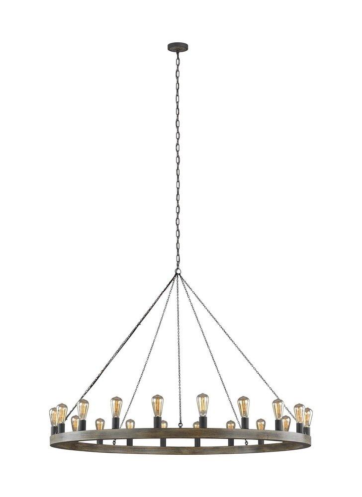 Visual Comfort & Co. Studio Weathered Oak Wood/Antique Forged Iron 60 x 40-1/2 in. 75W 1-Tier 20-Light Incandescent Chandelier 