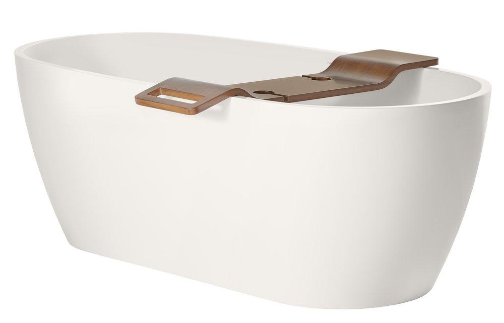 Signature Hardware White 59 x 32 in. Freestanding Solid Surface Soaker Bathtub Center Drain 