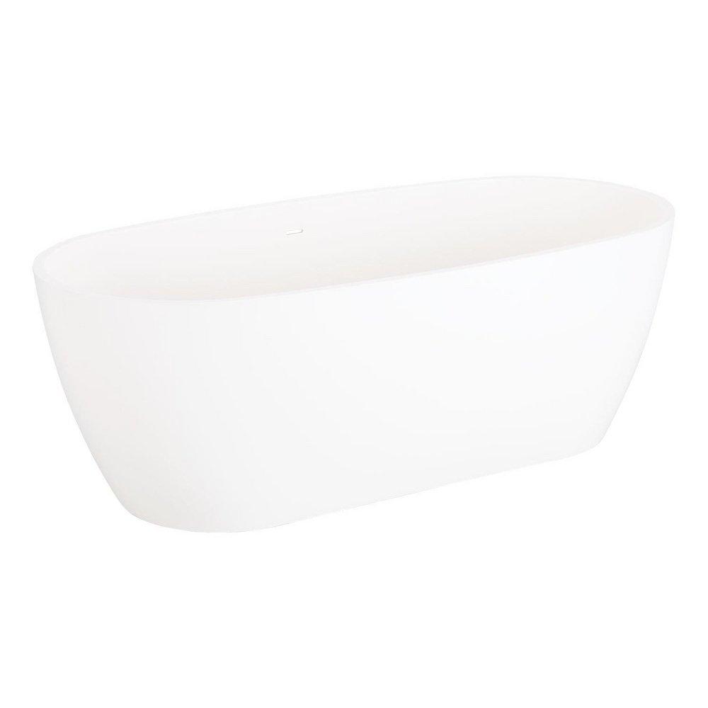Signature Hardware White 59 x 32 in. Freestanding Solid Surface Soaker Bathtub Center Drain 