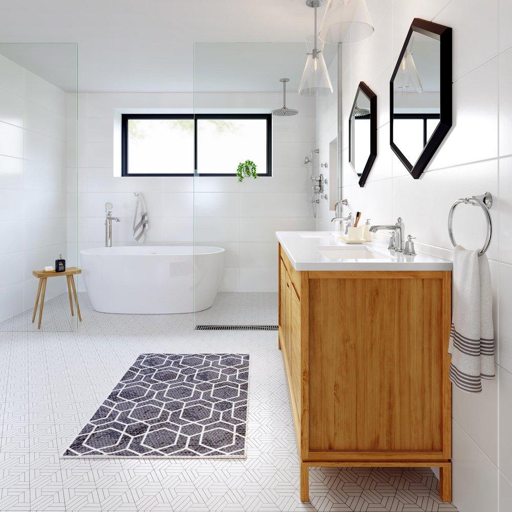 Signature Hardware White 59 x 32 in. Freestanding Solid Surface Soaker Bathtub Center Drain 