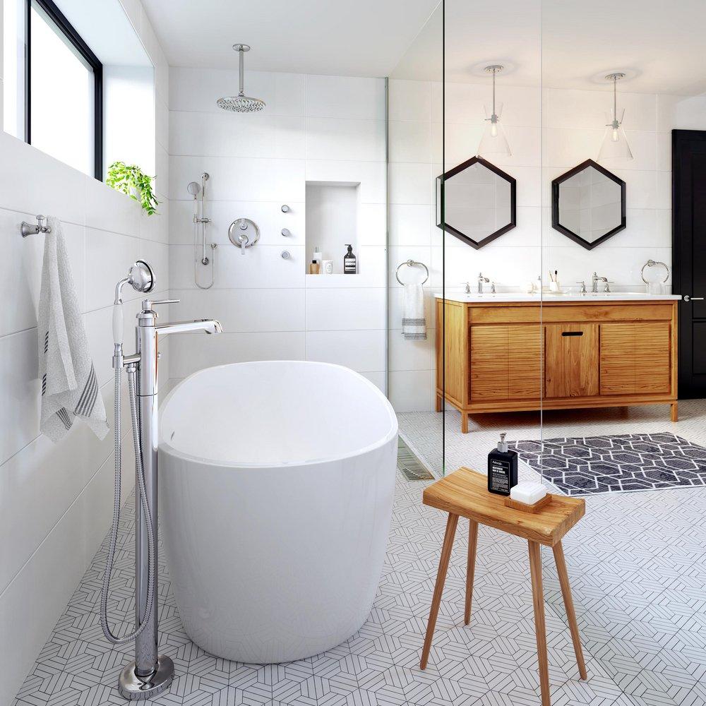 Signature Hardware White 59 x 32 in. Freestanding Solid Surface Soaker Bathtub Center Drain 