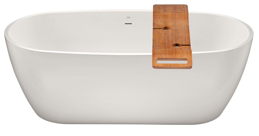 Signature Hardware White 59 x 32 in. Freestanding Solid Surface Soaker Bathtub Center Drain 