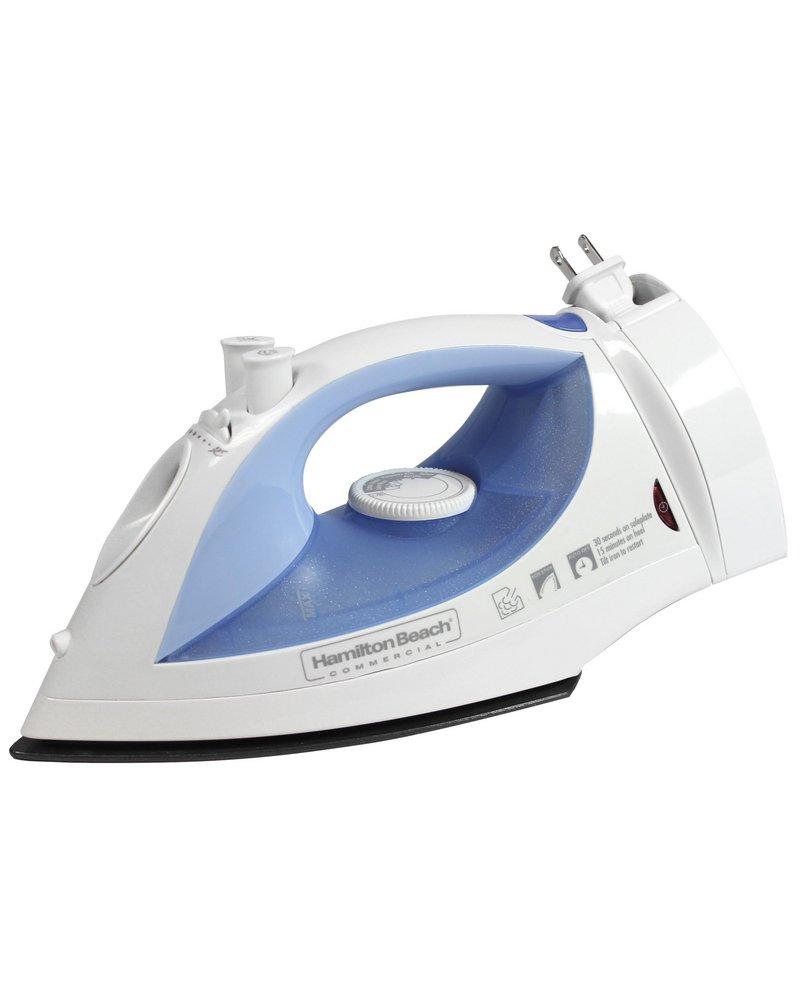 Hamilton Beach Brands Blue/White 6-1/2 in. 3-Way Auto-Off Spray Steam Nonstick Iron and Retractable Cord 