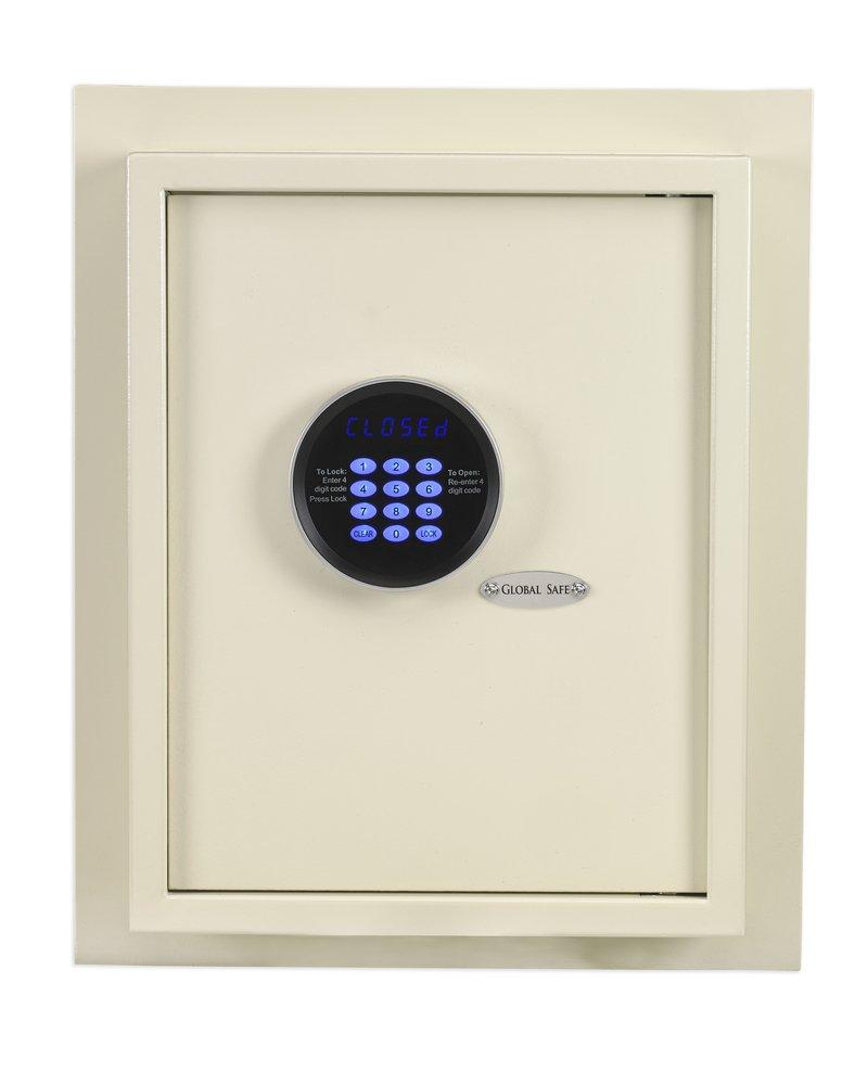 Global Safe Off White Wall Safe Plus Recessed Electric Hotel Room Safe with Two 3/4 in. Steel Locking Bolts 