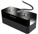 100/240V High Speed ABS Charging Station with 2X USB-A, 1X USB-C, 2X AC Sockets and QI Wireless Charging Pad in Black