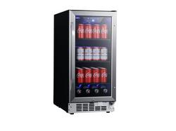 15" W 32" H Built In 80 Can Capacity Beverage Cooler Drink Fridge with Blue LED Lighting in Stainless Steel