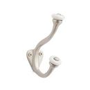 Brass Double Hook with Porcelain Knobs in Brushed Nickel