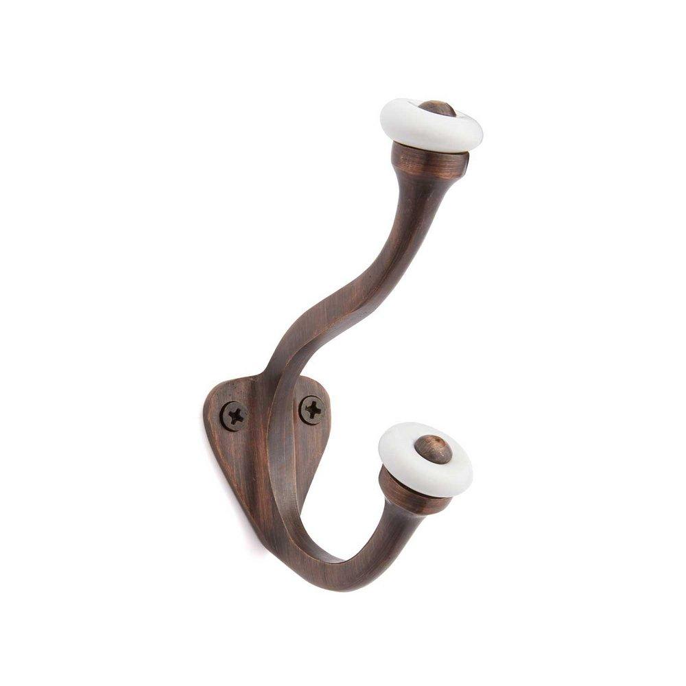Signature Hardware Oil Rubbed Bronze Brass Double Hook with Porcela 